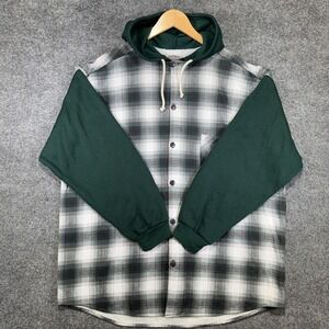 Reelax Shadow Plaid Hooded Flannel Shirt Mens XL Green Vintage USA Made 90's